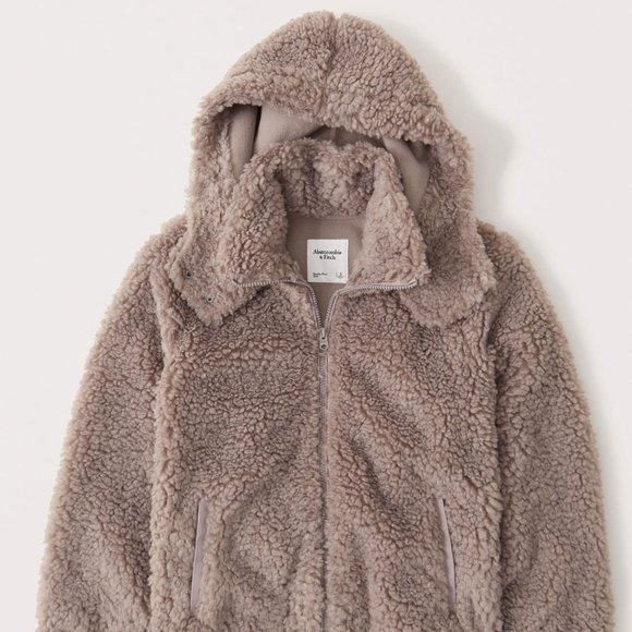 Abercrombie Full-Zip Sherpa Fleece Jacket Hoodie - Picture 2 of 10